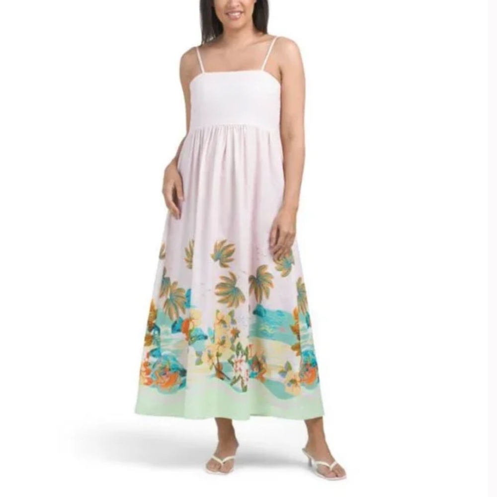 Le‎ Ragazze Seaside"Sleeveless Empire Linen Blend Maxi Dress Medium